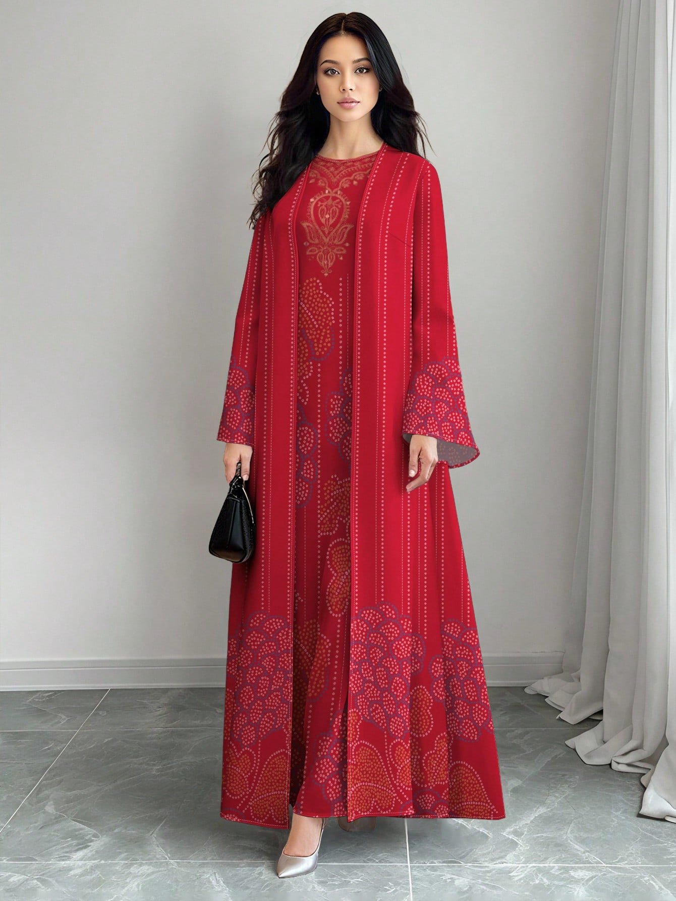 shein najma عباية كارديجان طويلة كاجوال للنساء بطبعة زهرية تدرجية ذات أكمام طويلة، مناسبة للربيع والخريف 5