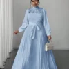 maweii فستان طويل أنيق للمرأة كبيرة الحجم مزين بالرقع على الخصر 16
