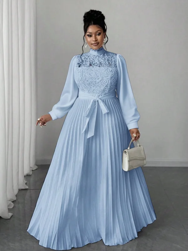 maweii فستان طويل أنيق للمرأة كبيرة الحجم مزين بالرقع على الخصر 16