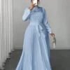 maweii فستان طويل أنيق للمرأة كبيرة الحجم مزين بالرقع على الخصر 17