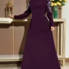 modelyn فستان أنيق بأكمام طويلة وياقة على شكل حرف v مزين بالخرز والزهور للنساء 9
