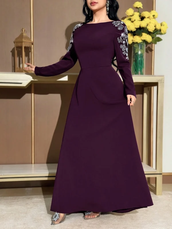 modelyn فستان أنيق بأكمام طويلة وياقة على شكل حرف v مزين بالخرز والزهور للنساء 9