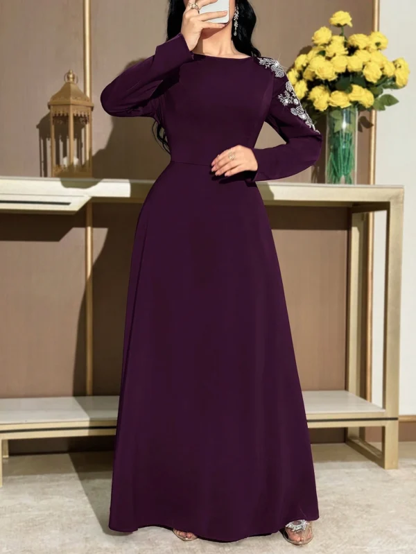 modelyn فستان أنيق بأكمام طويلة وياقة على شكل حرف v مزين بالخرز والزهور للنساء 10