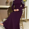 modelyn فستان أنيق بأكمام طويلة وياقة على شكل حرف v مزين بالخرز والزهور للنساء 12