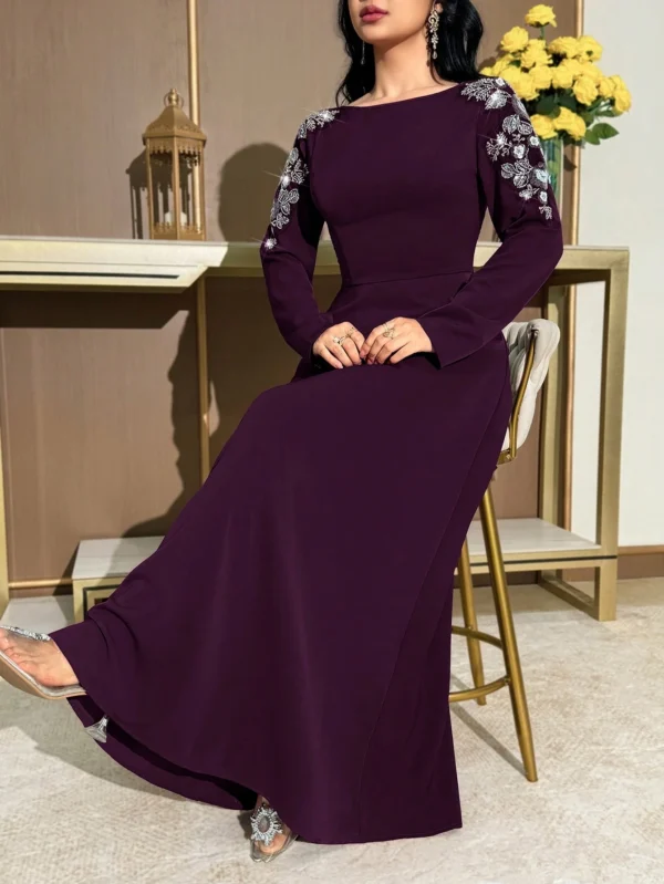 modelyn فستان أنيق بأكمام طويلة وياقة على شكل حرف v مزين بالخرز والزهور للنساء 12