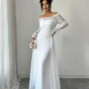 elenzga فستان ماكسي أنيق وجذاب بأكمام طويلة مزين بالدانتيل على الكتفين، مناسب للمناسبات والمواعيد، قطعة موضة للربيع والصيف 5