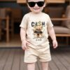 playful pals مجموعة ملابس طفل ولد مكونة من 2 قطعة: تي شيرت بياقة دائرية بأكمام قصيرة مزين بطباعة الدب والخطوط + شورت أزرق داكن، مناسبة للخروجات الصيفية playful pals مجموعة ملابس طفل ولد مكونة من 2 قطعة: تي شيرت بياقة دائرية بأكمام قصيرة مزين بطباعة الدب والخطوط + شورت أزرق داكن، مناسبة للخروجات الصيفية