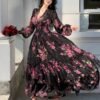 dazy فستان نسائي بياقة على شكل حرف v وأكمام فانوس مطبوع على الخصر وأسفل متسع، تصميم أنيق لفساتين صيفية بوهيمية للنساء لأوقات الإجازات 2