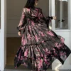 dazy فستان نسائي بياقة على شكل حرف v وأكمام فانوس مطبوع على الخصر وأسفل متسع، تصميم أنيق لفساتين صيفية بوهيمية للنساء لأوقات الإجازات 5