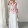rafferiza فستان قصير للنساء بأكمام قصيرة، طباعة زهرية أنيقة، رقبة على شكل v، أكمام خفافيش، تنورة فضفاضة مع شق، أبيض، ربيع/صيف 9