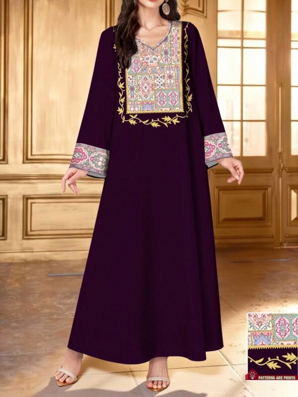 shein najma فستان ماكسي أنيق بطبعات زهرية وياقة على شكل حرف v وأكمام طويلة بطراز عربي، للربيع والخريف 11