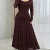 modelyn فستان كوكتيل أنيق بياقة مربعة وخصر مشدود وذيل أسطوري 9