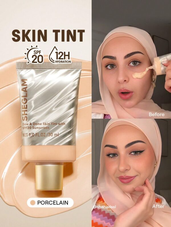 sheglam dew & done ملون خفيف للبشرة مع spf20 porcelain علامة تجارية جمال مكياج ميكب مستحضرات تجميل للنساء الفتيات مثالي لفصل الصيف الربيع مثالي ل y2k أزياء أنيقة عيد الأم هدية حفلة جاهز أفضل لون 2