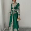 rafferiza فستان نسائي بطبعة زهرية عتيقة، رقبة على شكل حرف v، أكمام فانوس، وحافة مكسرة، أسلوب منتجع وقصر 12