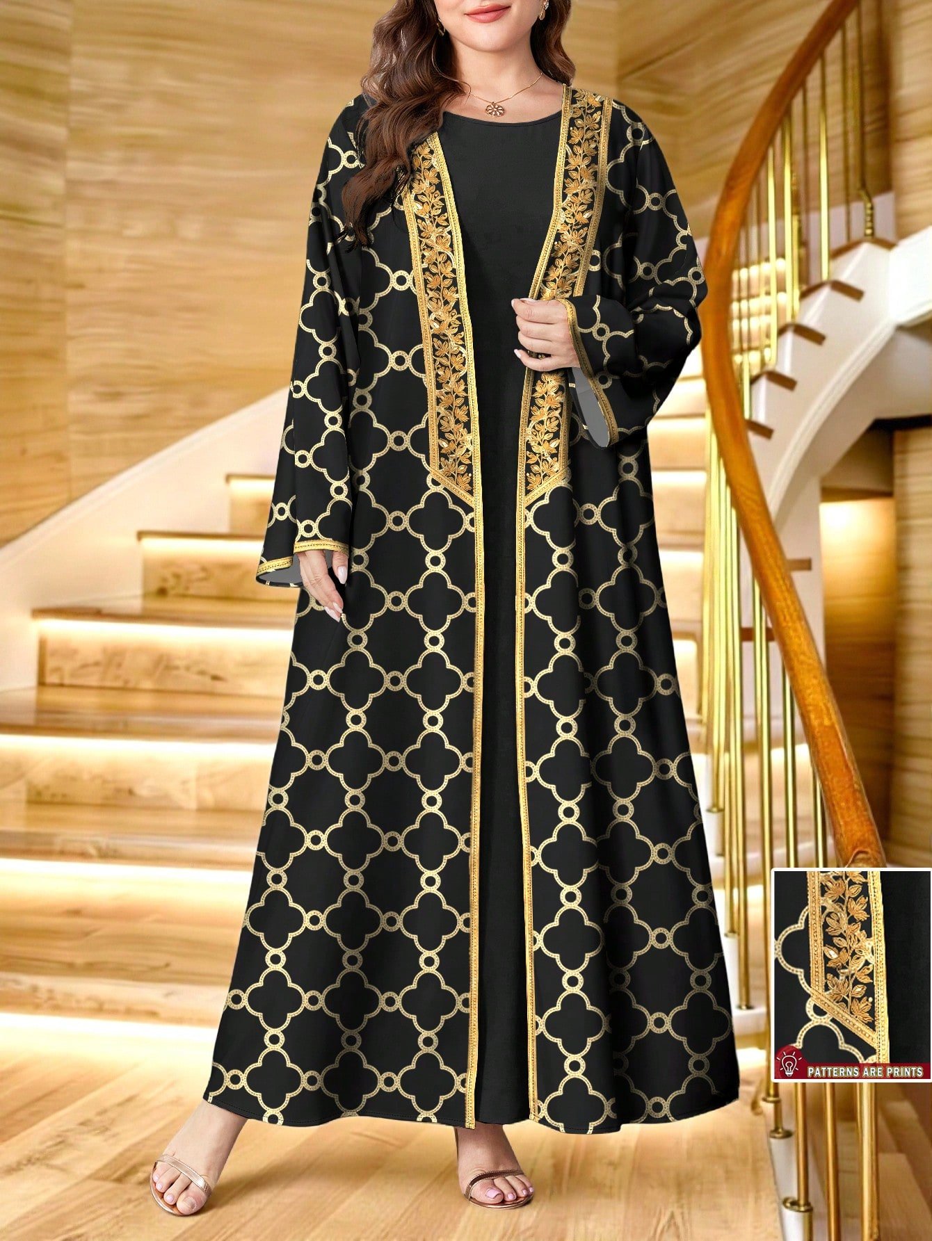 shein najma عباية عربية كاجوال طويلة الأكمام مطبوعة بطباعة رقمية زهرية للنساء ذوات الحجم الكبير، للربيع والخريف 1