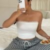dazy plus ملابس علوية داخلي/ملابس نوم مرن بتصميم تباين الدانتيل، أبيض 4