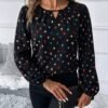 shein clasi بلوزة سيدة بطبعات زهرية أنيقة مقاسات كبيرة بياقة كشكشة وأكمام طويلة 5