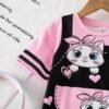 shein فستان كنزة قصير الأكمام فضفاض بنمط كرتوني ملون، فستان صيفي مجموعات جميلة ملابس أطفال بنات، ملابس بنات أطفال باللون الأسود والأبيض والوردي، ملابس أطفال بنات بطبعات قطط كرتونية 3