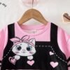 shein فستان كنزة قصير الأكمام فضفاض بنمط كرتوني ملون، فستان صيفي مجموعات جميلة ملابس أطفال بنات، ملابس بنات أطفال باللون الأسود والأبيض والوردي، ملابس أطفال بنات بطبعات قطط كرتونية 4