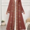 shein najma عباية كاردجان طويلة كاجوال للنساء بطبعات زهور وهندسية مزيفة بالتطريز، أكمام طويلة، للربيع والخريف 2