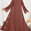 shein najma عباية كاردجان طويلة كاجوال للنساء بطبعات زهور وهندسية مزيفة بالتطريز، أكمام طويلة، للربيع والخريف 4