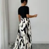 shein elenzya فستان نسائي بياقة على شكل حرف v وخصر مشدود بتصميم خطوط أبيض وأسود مجرد، مزين بإبزيم معدني، أنيق للاستخدام اليومي، العطلات، النمط الفرنسي الرجعي، التنقل، عيد الحب، المواعدة، الملابس الشارعية، الحفلات، أوائل الربيع/الربيع الصيف 5
