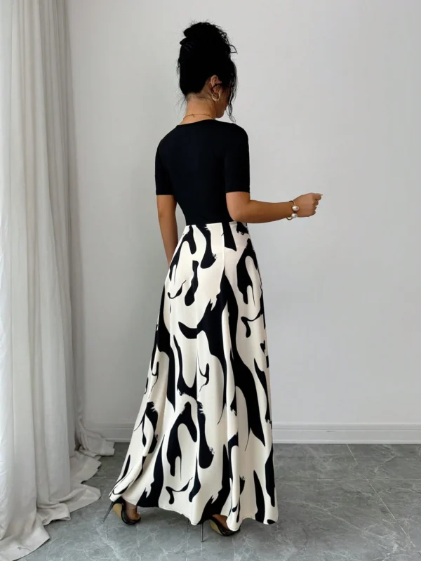 shein elenzya فستان نسائي بياقة على شكل حرف v وخصر مشدود بتصميم خطوط أبيض وأسود مجرد، مزين بإبزيم معدني، أنيق للاستخدام اليومي، العطلات، النمط الفرنسي الرجعي، التنقل، عيد الحب، المواعدة، الملابس الشارعية، الحفلات، أوائل الربيع/الربيع الصيف 5