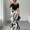 shein elenzya فستان نسائي بياقة على شكل حرف v وخصر مشدود بتصميم خطوط أبيض وأسود مجرد، مزين بإبزيم معدني، أنيق للاستخدام اليومي، العطلات، النمط الفرنسي الرجعي، التنقل، عيد الحب، المواعدة، الملابس الشارعية، الحفلات، أوائل الربيع/الربيع الصيف 8