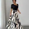 shein elenzya فستان نسائي بياقة على شكل حرف v وخصر مشدود بتصميم خطوط أبيض وأسود مجرد، مزين بإبزيم معدني، أنيق للاستخدام اليومي، العطلات، النمط الفرنسي الرجعي، التنقل، عيد الحب، المواعدة، الملابس الشارعية، الحفلات، أوائل الربيع/الربيع الصيف 10