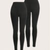 shein ezwear 2 قطعة سروال ضيق بخصر مطاطي بلون أحادي shein ezwear 2 قطعة سروال ضيق بخصر مطاطي بلون أحادي