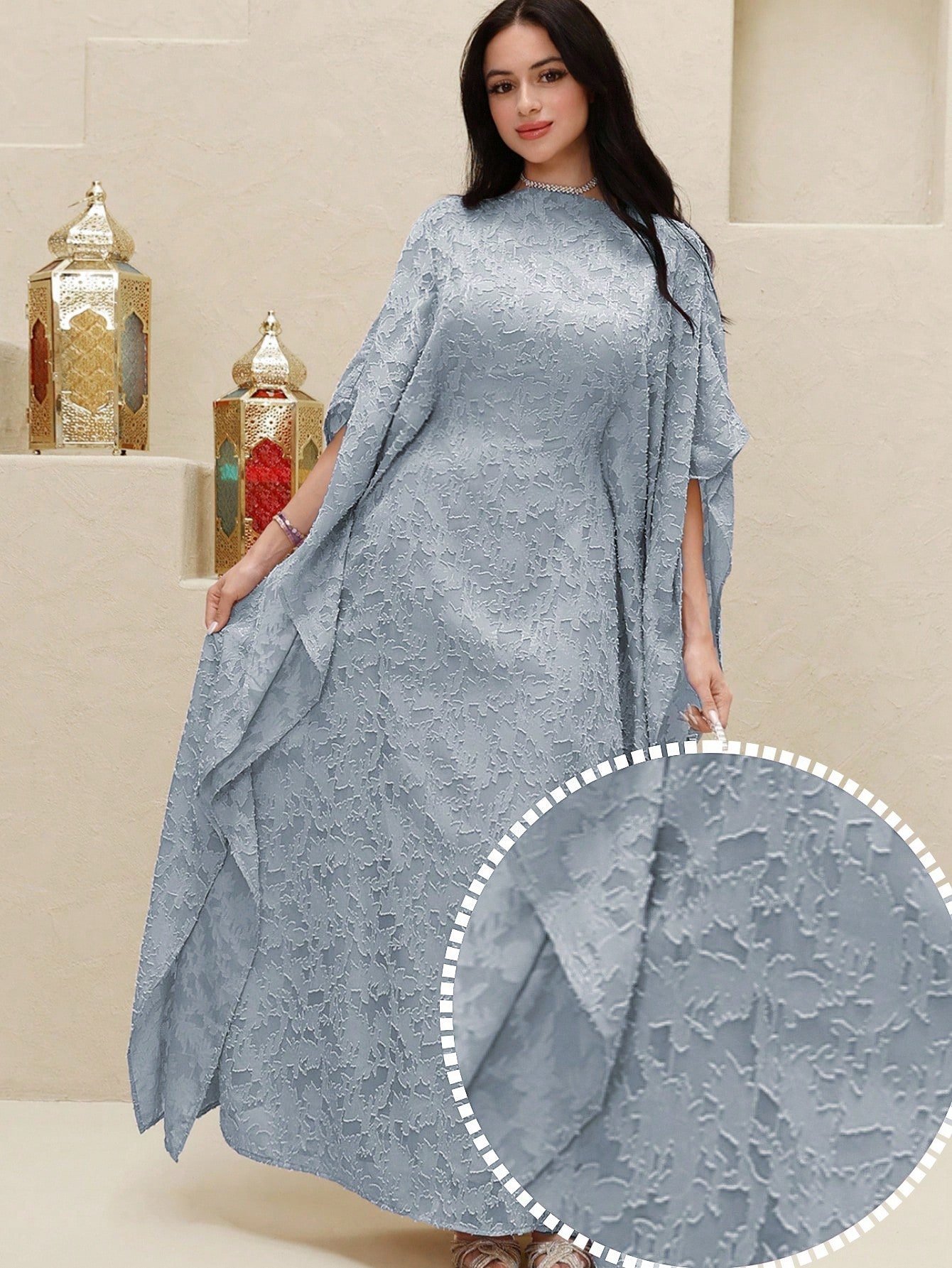 yasmyna فستان ماكسي أنيق بياقة مكشكشة على الطراز التركي وعباءة عربية تقليدية للنساء 1