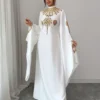 elenzga فستان ماكسي نسائي محتشم باللون الأبيض والذهبي بياقة ماندارين، صيفي بطراز شرقي أوسطي عتيق فرنسي بطبعة ذهبية وأكمام مفتوحة وخصر مشدود من الخلف للحفلات 10