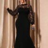 cravure فستان أنيق أسود كبير الحجم بياقة عالية وأكمام فانوس مطرز بالترتر، فساتين كبيرة الحجم باللون البرغندي لحفلات المساء، فستان أنيق وأنثوي لذوات القوام المنحني، فستان أنيق كبير الحجم، فساتين أنيقة للنساء، فستان مرصع بالترتر، فستان أحمر لامع، فستان بالل 5