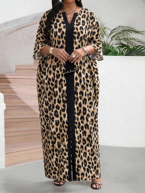 shein lady فستان قصير الأكمام بطبعة نمر أنيق للنساء