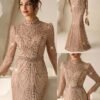 coutiva فستان سهرة رسمي أنيق بتصميم طويل الأكمام وتنورة ذيل السمكة، مزين بالترتر والتطريز واللؤلؤ والراين ستون، مصمم لضيوف الزفاف وحفلات الكرة والعشاء 9