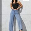 shein petite سروال جينز أزرق أنيق وبسيط للنساء للاستخدام اليومي 3