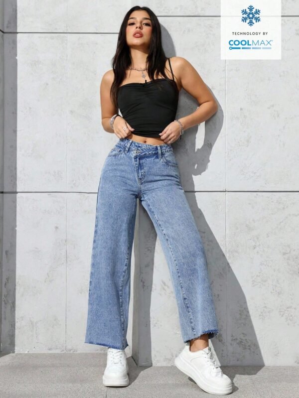 shein petite سروال جينز أزرق أنيق وبسيط للنساء للاستخدام اليومي 3