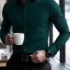 manfinity mode قميص أبيض أنيق بأكمام طويلة للارتداء الرسمي أو المكتبي مع ياقة قميص، قمصان عمل، قمصان عمل كاجوال للرجال، الخريف، الحفل 17