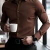 manfinity mode قميص أبيض أنيق بأكمام طويلة للارتداء الرسمي أو المكتبي مع ياقة قميص، قمصان عمل، قمصان عمل كاجوال للرجال، الخريف، الحفل 3