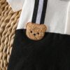 shein رومبير مولود جديد للأولاد باللونين الأسود والأبيض مع ديكور دب وربطة عنق بدلة رسمية للتعميد والعماد 10