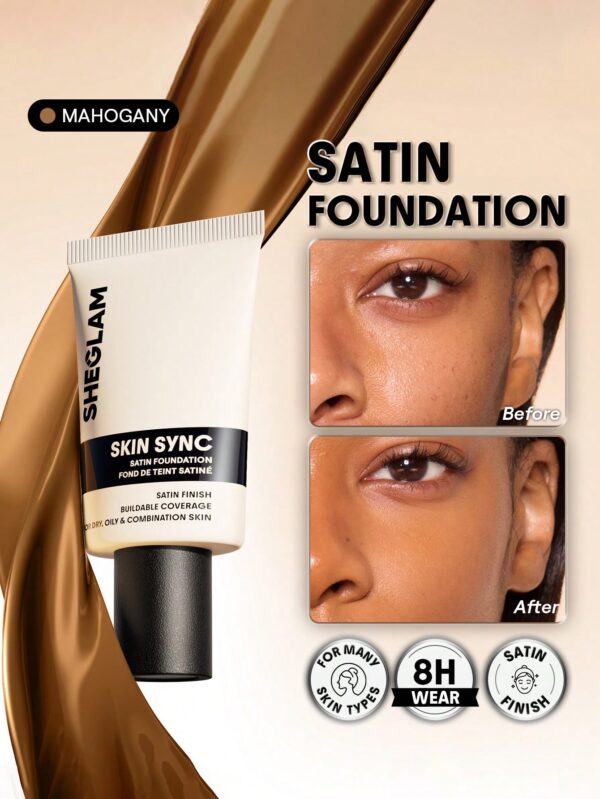 sheglam skin sync satin كريم أساس fair علامة تجارية جمال مكياج ميكب مستحضرات تجميل للنساء الفتيات مثالي لفصل الصيف الربيع مثالي ل y2k أزياء أنيقة عيد الأم هدية حفلة جاهز أفضل لون 23