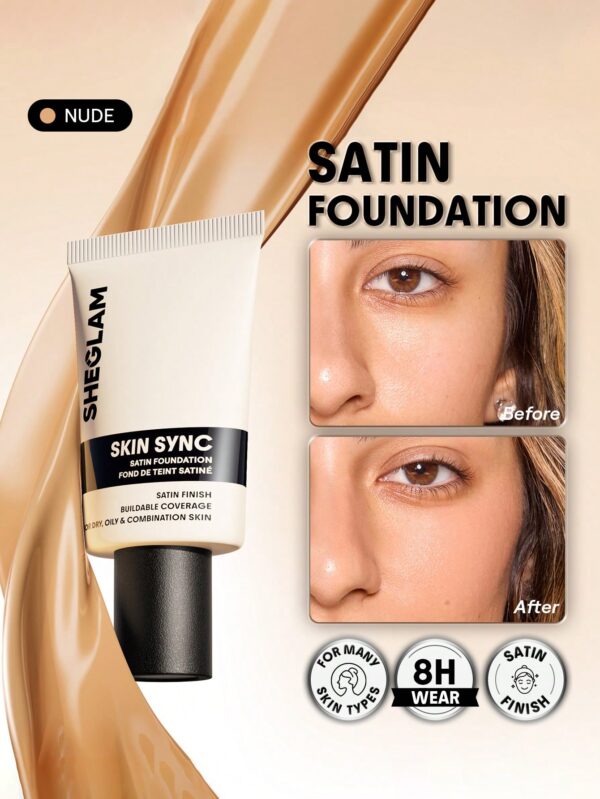 sheglam skin sync satin كريم أساس fair علامة تجارية جمال مكياج ميكب مستحضرات تجميل للنساء الفتيات مثالي لفصل الصيف الربيع مثالي ل y2k أزياء أنيقة عيد الأم هدية حفلة جاهز أفضل لون 7