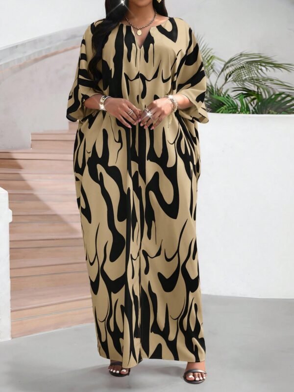 shein lady فستان كاجوال متوسط الطول مطبوع بألوان متباينة للنساء 3