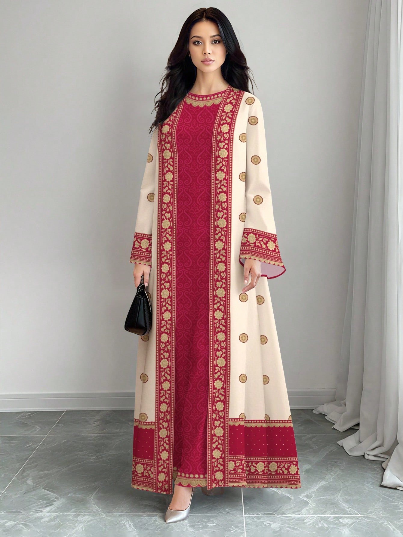 shein najma عباية كارديجان طويلة كاجوال للنساء بطبعة زهرية تدرجية ذات أكمام طويلة، مناسبة للربيع والخريف 12