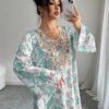 yasmyna فستان نسائي بياقة على شكل حرف v وأكمام طويلة، مطرز بترتر وطباعة ملونة فضفاض، أنيق وأنثوي بطراز عربي رومانسي 2