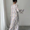 yasmyna فستان نسائي بياقة على شكل حرف v وأكمام طويلة، مطرز بترتر وطباعة ملونة فضفاض، أنيق وأنثوي بطراز عربي رومانسي 6