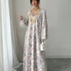 yasmyna فستان نسائي بياقة على شكل حرف v وأكمام طويلة، مطرز بترتر وطباعة ملونة فضفاض، أنيق وأنثوي بطراز عربي رومانسي 7