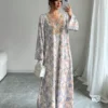 yasmyna فستان نسائي بياقة على شكل حرف v وأكمام طويلة، مطرز بترتر وطباعة ملونة فضفاض، أنيق وأنثوي بطراز عربي رومانسي 9