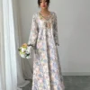 yasmyna فستان نسائي بياقة على شكل حرف v وأكمام طويلة، مطرز بترتر وطباعة ملونة فضفاض، أنيق وأنثوي بطراز عربي رومانسي 10