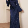 veilorie فستان نسائي بلون أحادي بتزيين بالراين ستون للاستخدام اليومي البسيط 15